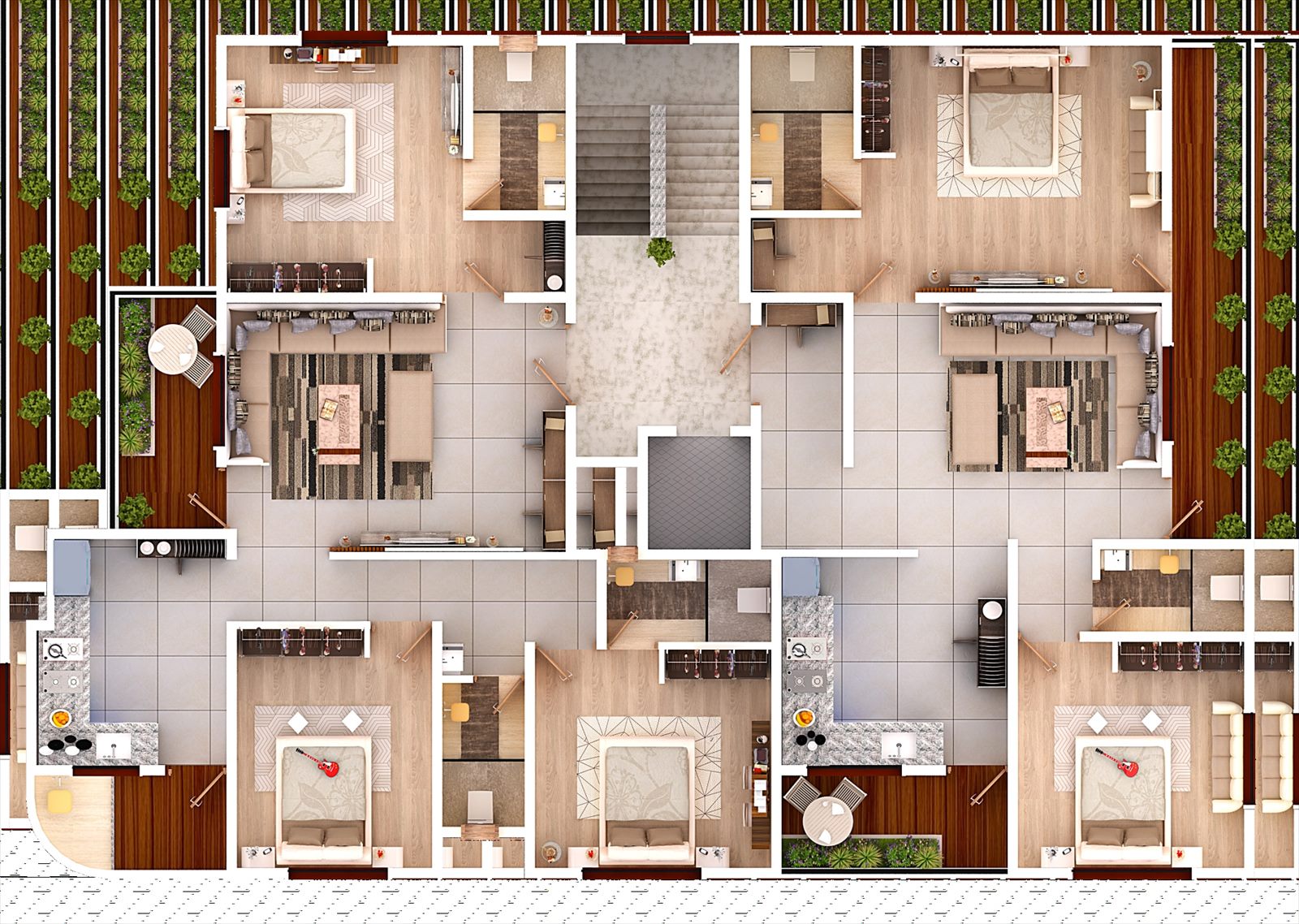Sai Priyansh Residency typical floor plan, furnished 3D view